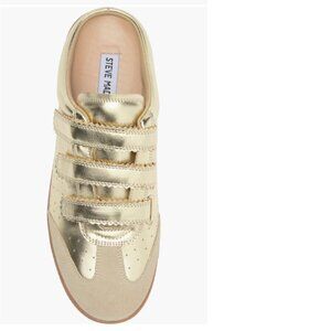 NEW STEVE MADDEN Leather Memento Slip On Sneaker Mules in gold for women 725 3m2
